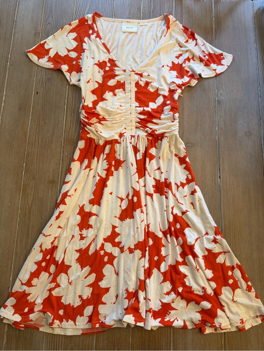 Maeve Summer Breeze Orange & White Floral V-Neck Ruched Dress